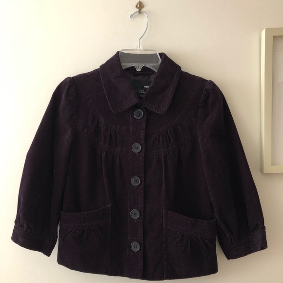 H&M Purple Corduroy 3/4 Sleeve Cropped Blazer - Picture 1 of 6